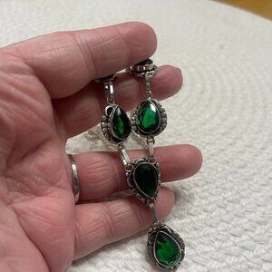 Gorgeous SIMULIATED EMERALD Handmade Sterling 925 Necklace Size 21" #274E